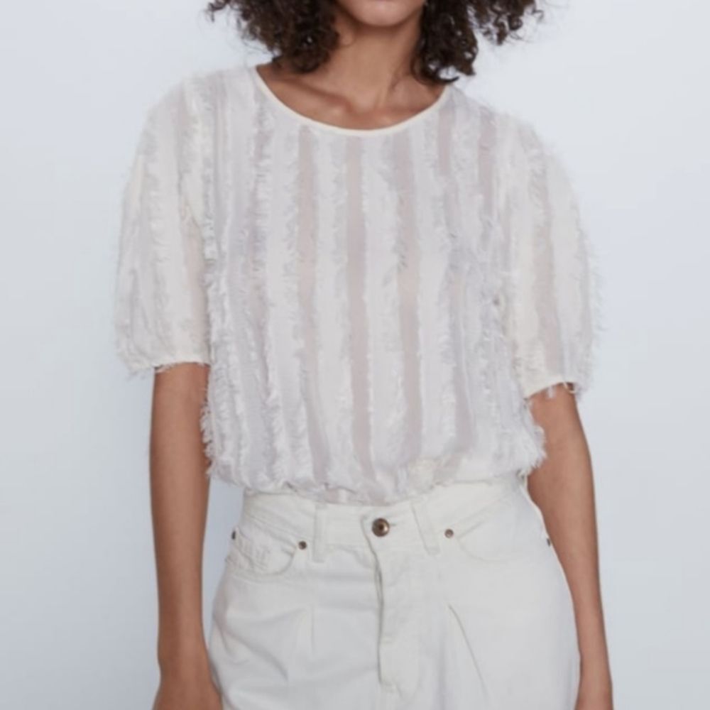 Zara Ivory Textured Short-Sleeve Blouse